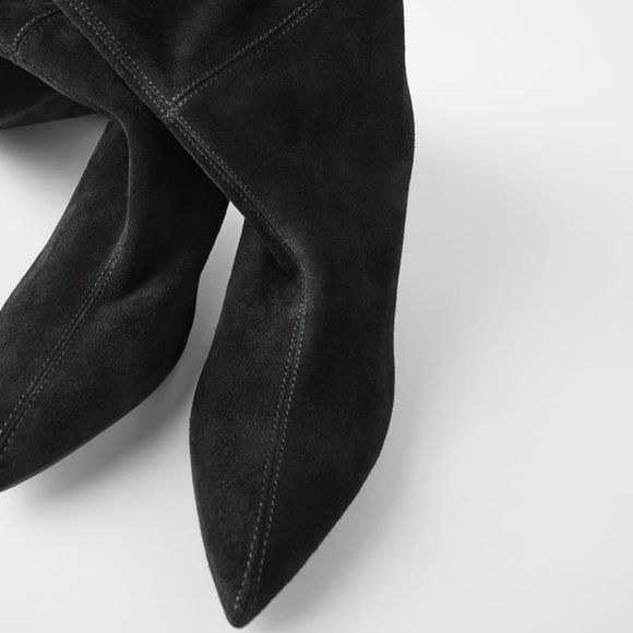 ZARA SPLIT SUEDE CONE HEEL BOOTS - Picture 4 of 8